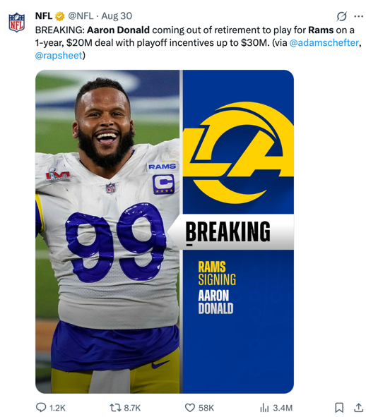 NFL: Aaron Donald un-retirement for LA Rams